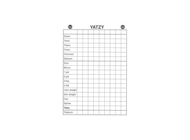 Yatzy Blokk uten terninger Norsk Ekstra blokk til ditt Yatzy spill 